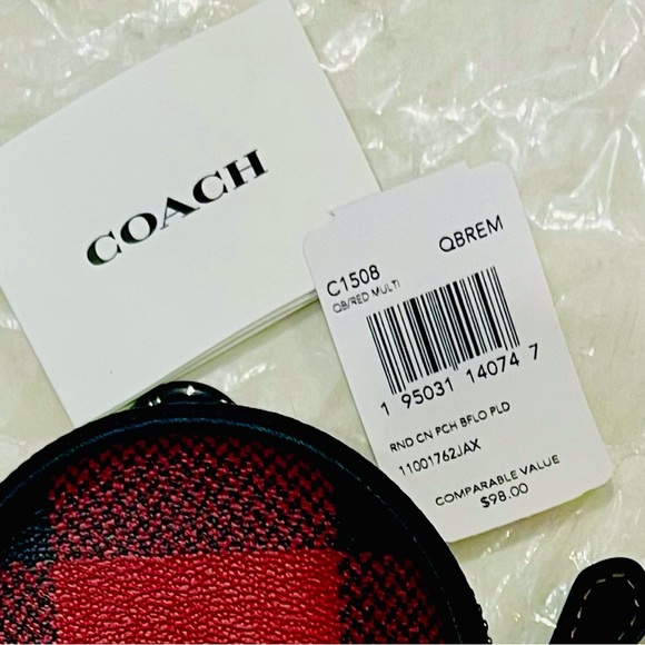 New Coach Round Coin Case With Buffalo Plaid Print - Deadstock RARE - Picture 16 of 16